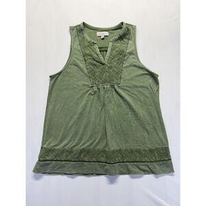 Knox Rose Tank Top Women 1 Olive Green V Neck Crochet Lace Detail Pleated Casual